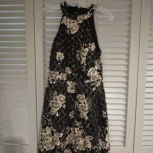 Elegant Black Cream and gold  Floral Dress